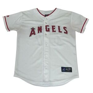 Majestic Kids LA Angels Mike Trout Baseball Jersey White Red Size Large 14-16